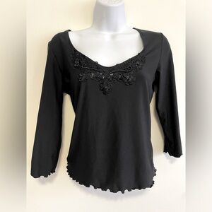 Vintage Black Le Chateau Floral Embroidered Top